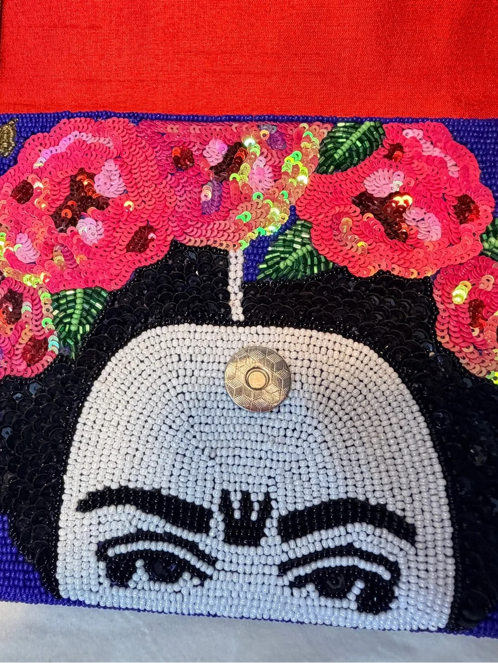 Ricki Designs of California   Freida Statement Clutch - Blue with Pink Flower